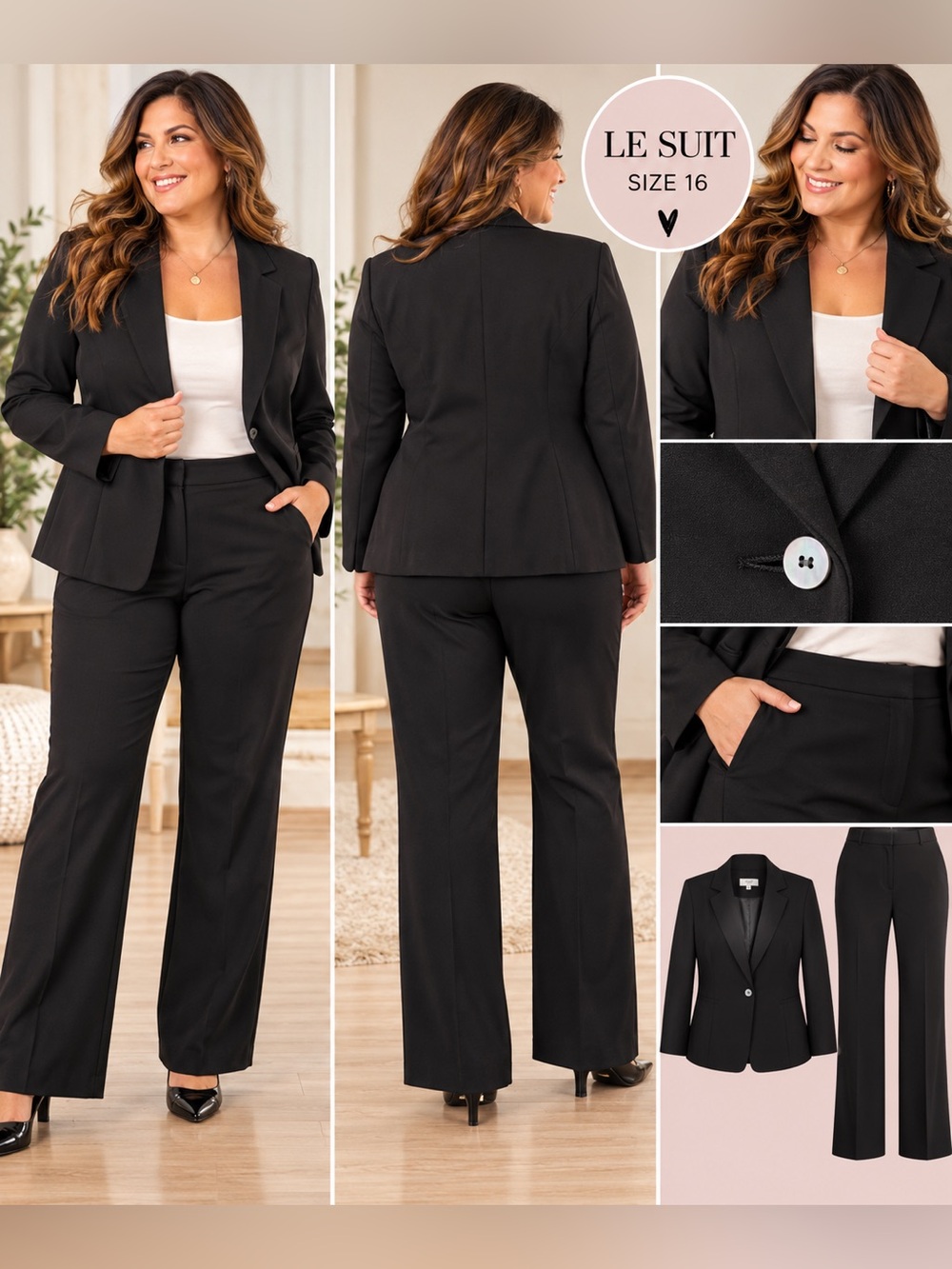 Le Suit Essentials Black 2-Piece Pantsuit – Women’s Size 16